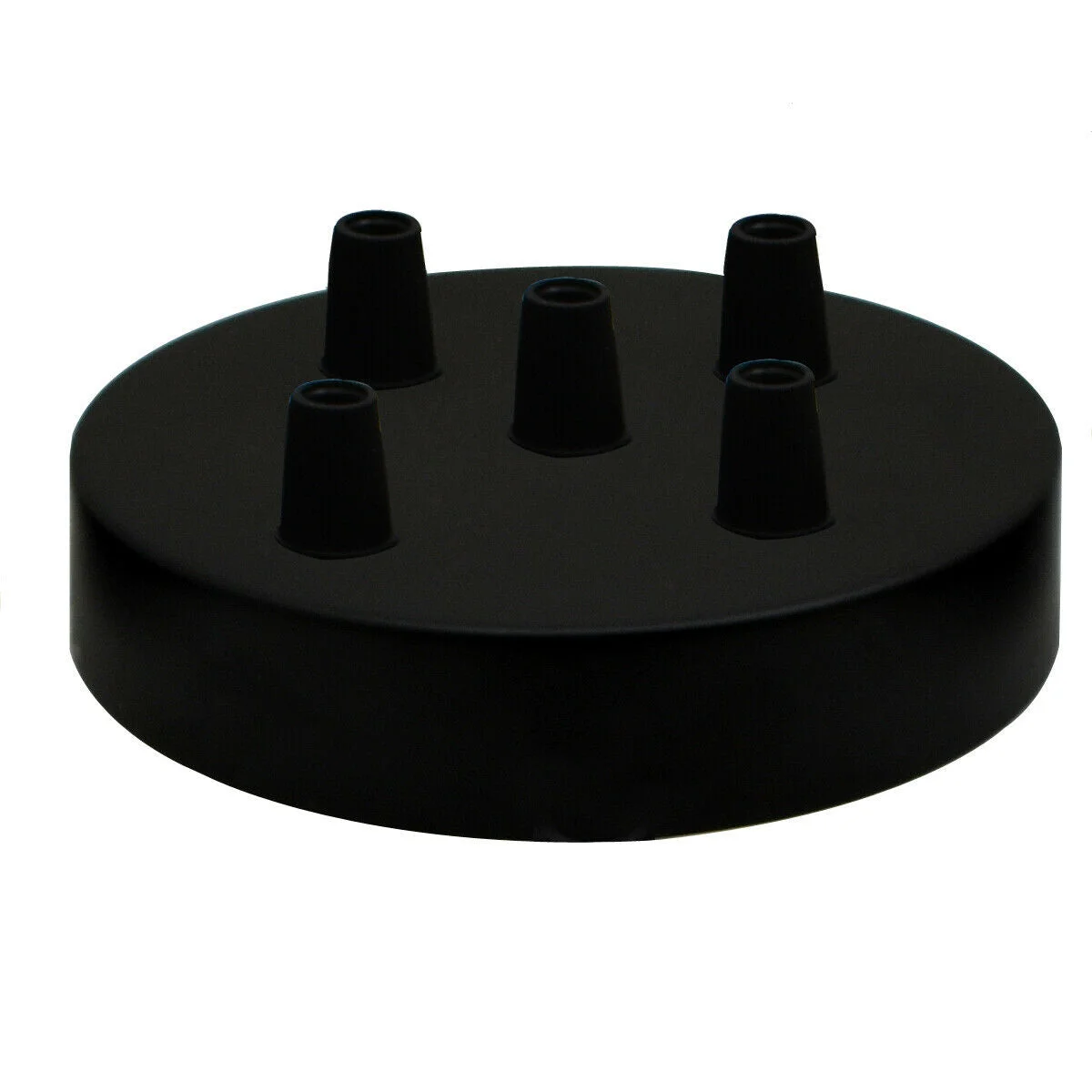 Black metal 120mm 5 outlet ceiling rose pendant light fitting with five side outlets and mounting hardware visible