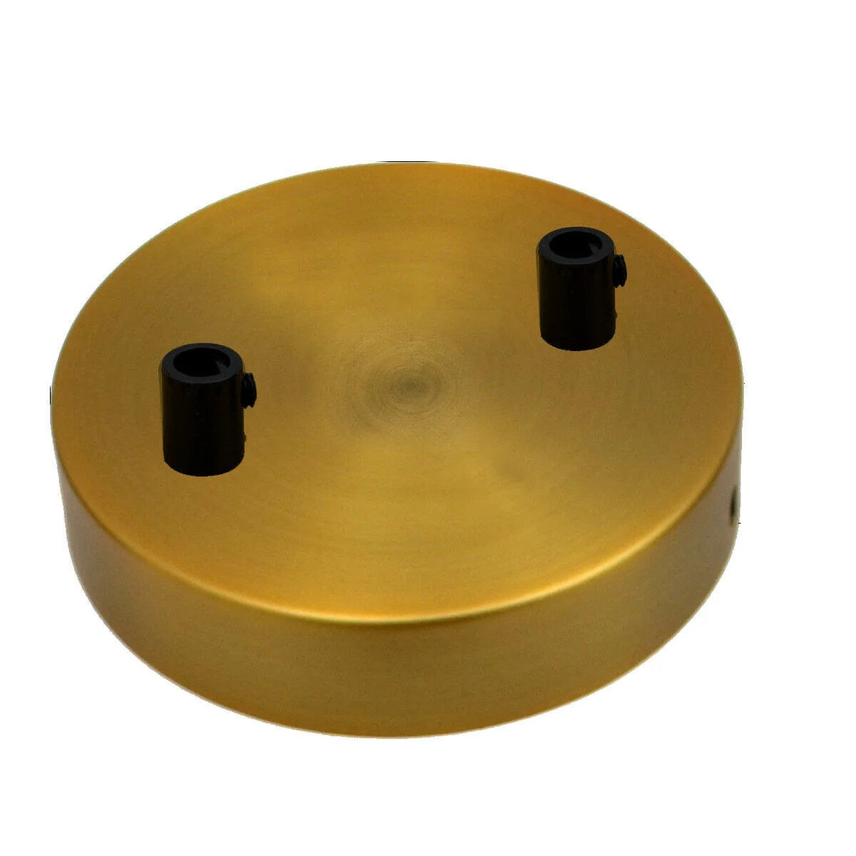 Yellow brass ceiling rose with two outlets, round metal design, 120mm diameter, 25mm height, industrial vintage style