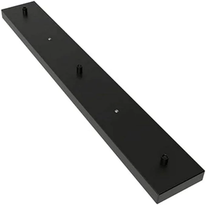 Rectangle ceiling rose black metal with three outlets, 300mm square, designed for ceiling light fittings