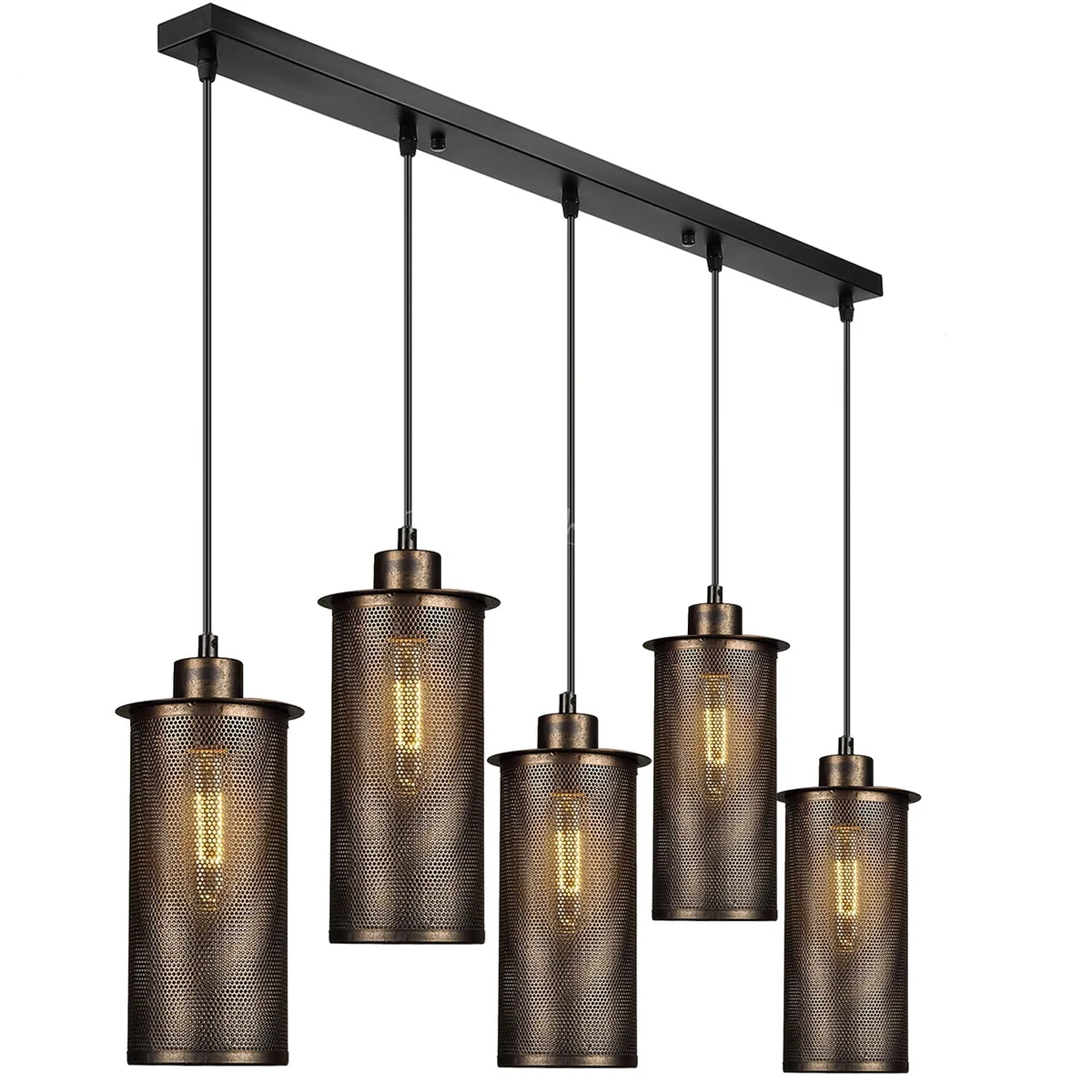 Black square multi outlet ceiling rose with 5 outlets, 500mm diameter, designed for industrial or vintage light fittings