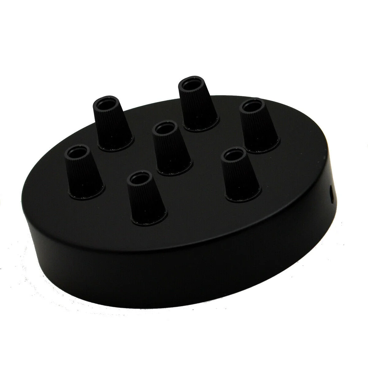 Black 7 outlet ceiling rose pendant light fitting, 120mm metal with seven side outlets for multiple fixtures