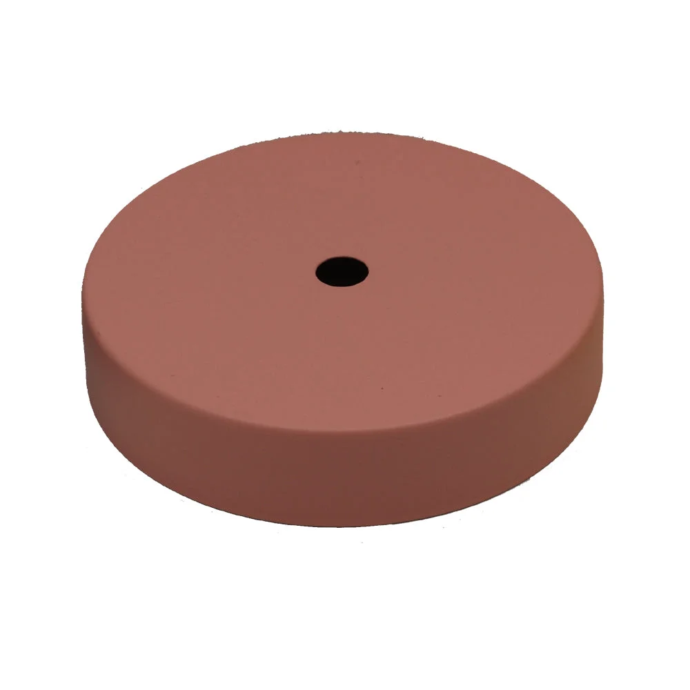 Set of five round vintage ceiling rose fixtures in pink with cord grip and mounting screws, 100mm diameter each