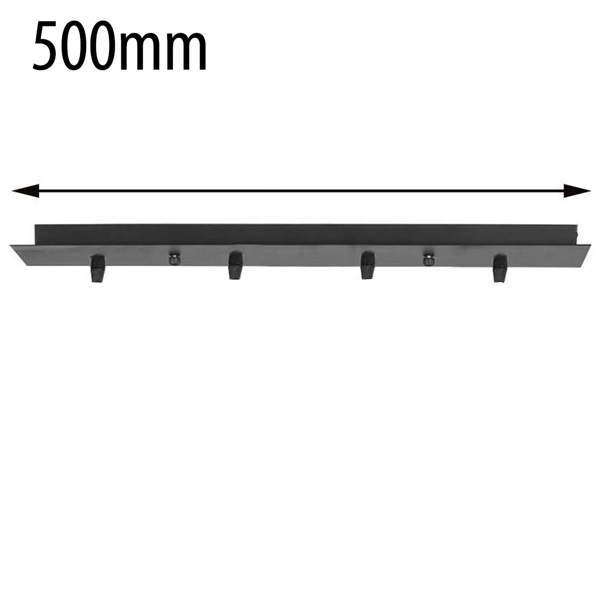 Square black metal ceiling rose with four outlets, 500mm size, designed for mounting light fittings or chandeliers