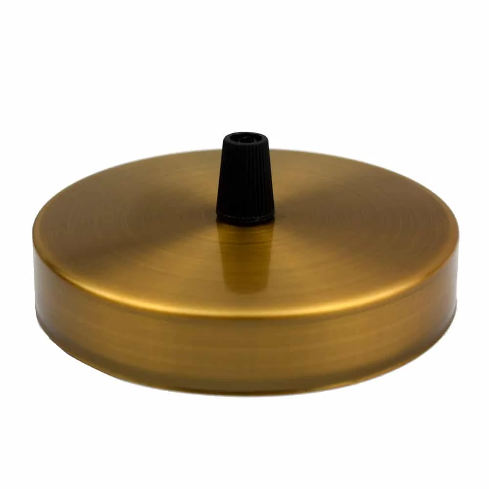 Round yellow brass ceiling rose with vintage light pendant design, 100mm diameter, for chandelier fitting