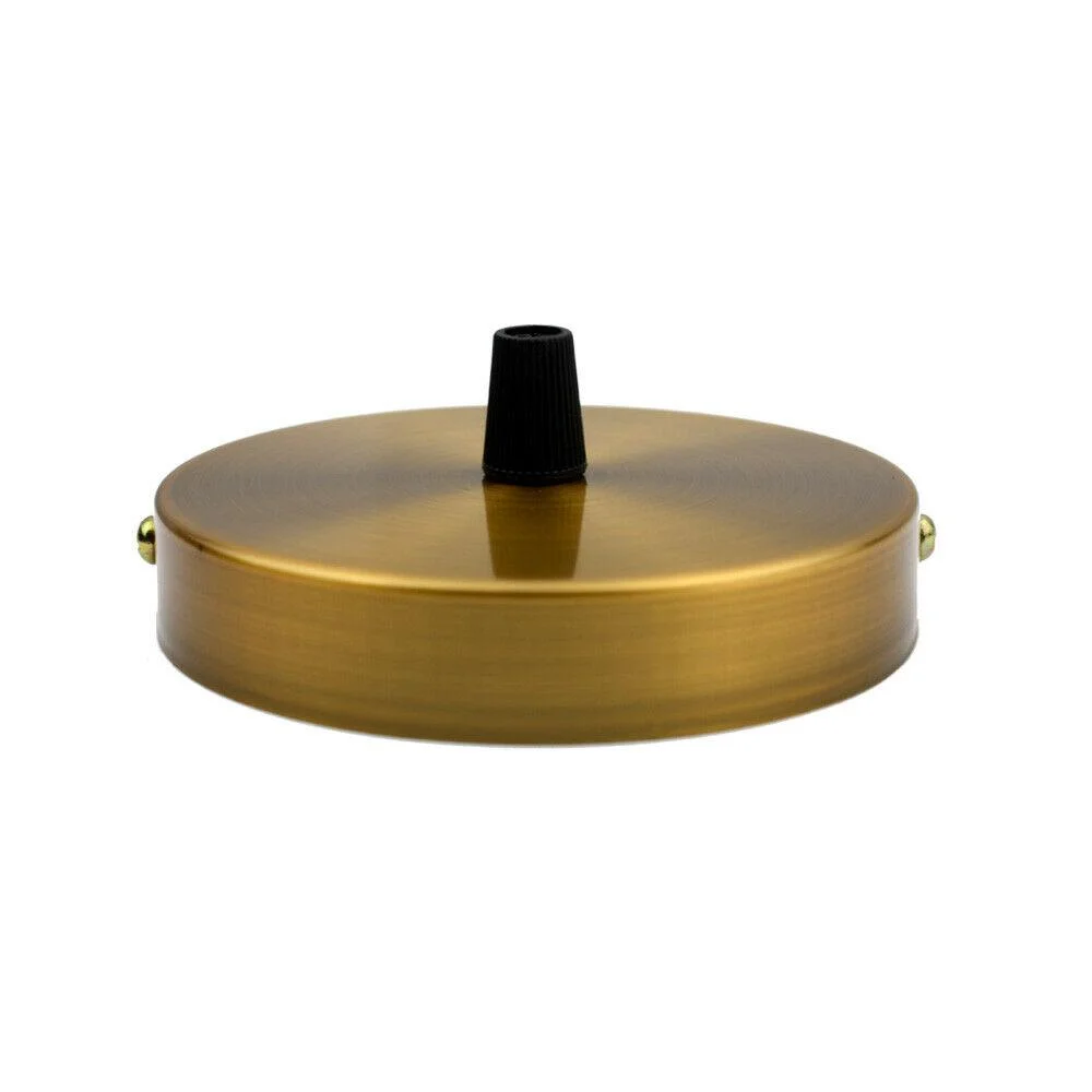 Yellow brass round ceiling light plate with vintage pendant design, 100mm diameter, for chandelier or light fitting suspension