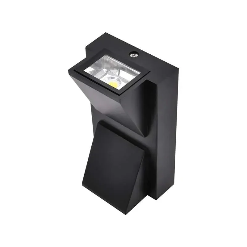 Black K-shaped 6W LED outdoor wall light with up and down warm white illumination, made of die-cast aluminum, IP54 rated