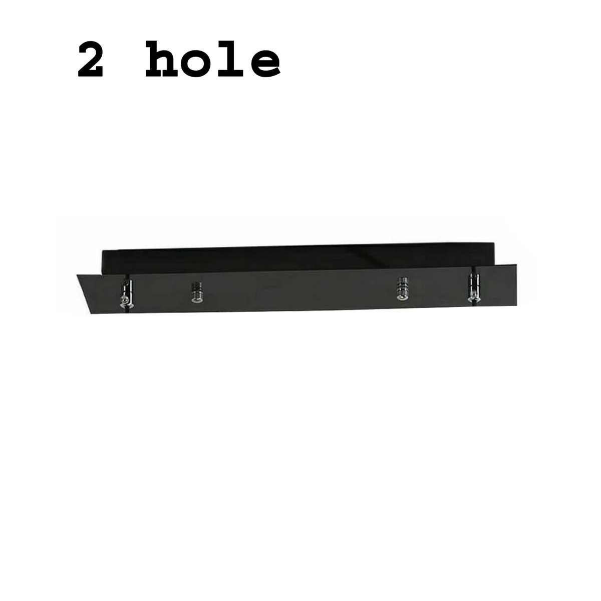Rectangular ceiling rose made of plated metal with included fixing bracket, screws, cord grip nuts, and earth wire accessories