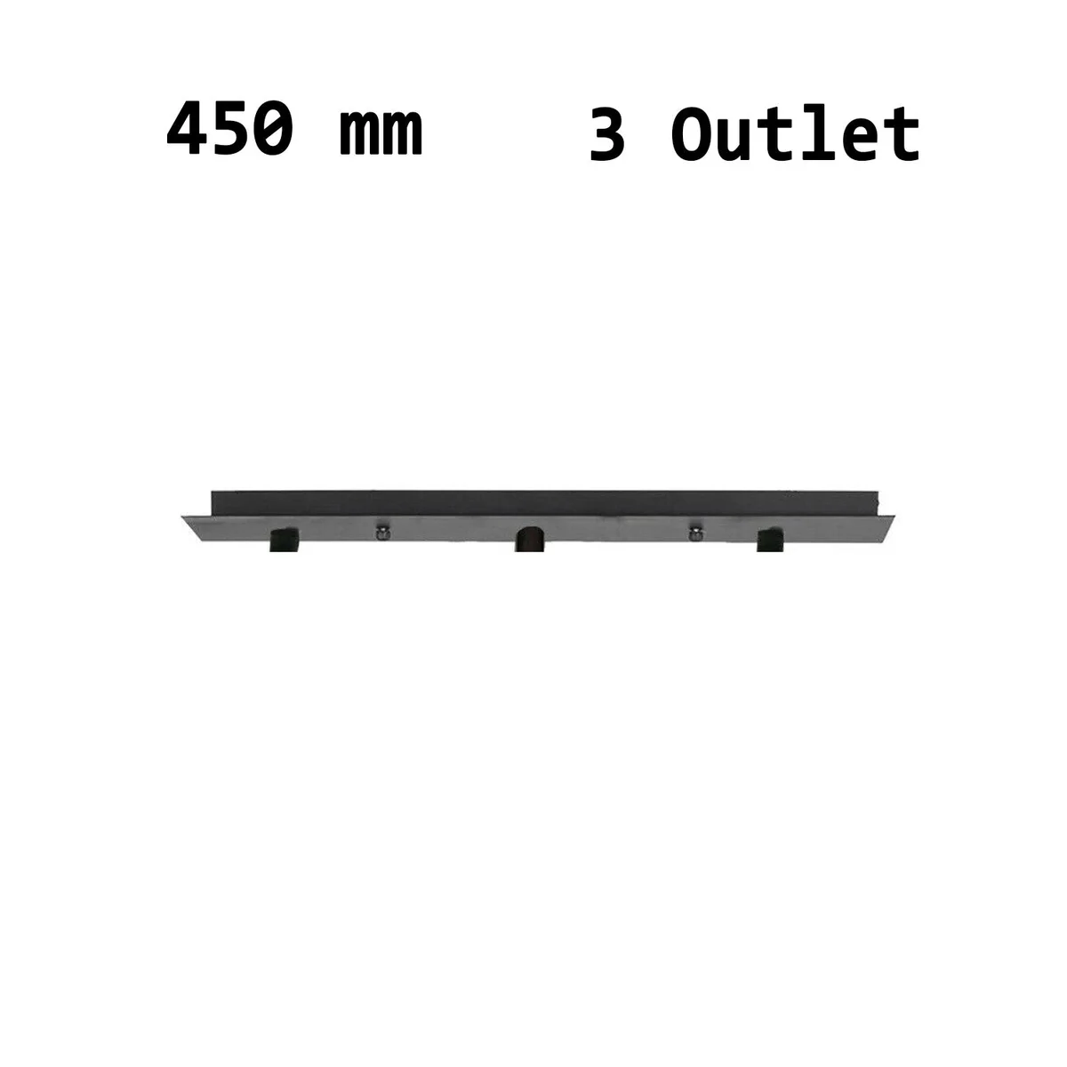 Rectangular ceiling rose in plated metal with included fixing bracket, screws, cord grip nuts, and earth wire accessories.