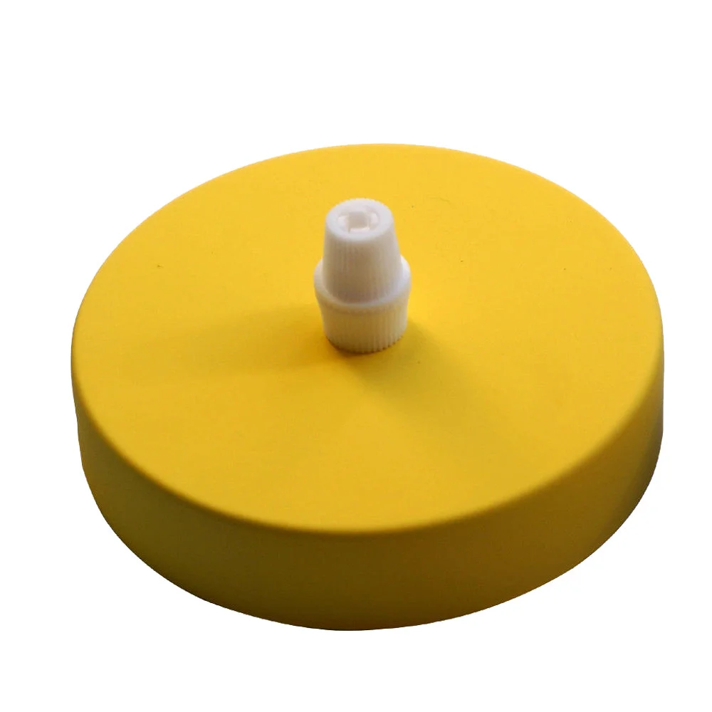 Round yellow ceiling rose light fitting with vintage design, 100mm diameter for chandelier suspension.