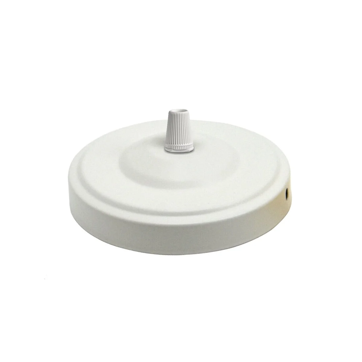 White ceiling rose 108mm diameter vintage style metal light fitting with central hole for chandelier suspension