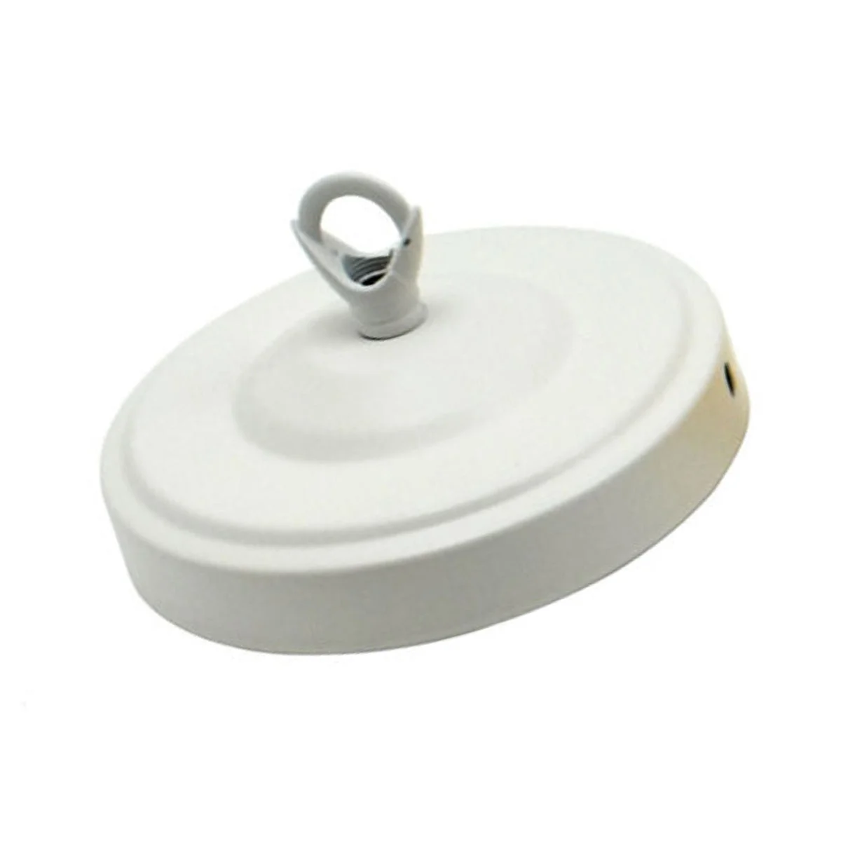 White metal ceiling rose with 108mm diameter and hook plate for light fitting and chandelier installation