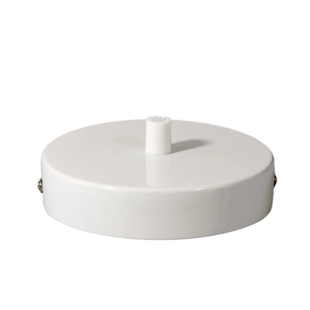 White ceiling rose light fitting plate, round vintage industrial design, 100mm diameter, decorative ceiling accessory