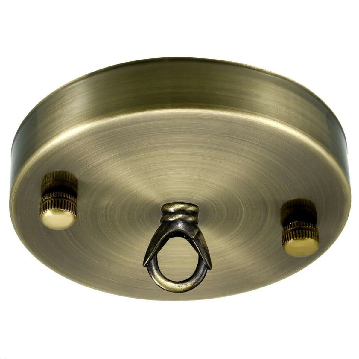 Green brass ceiling hook with ring plate, 100mm diameter, 5kg load capacity, includes fitting accessories
