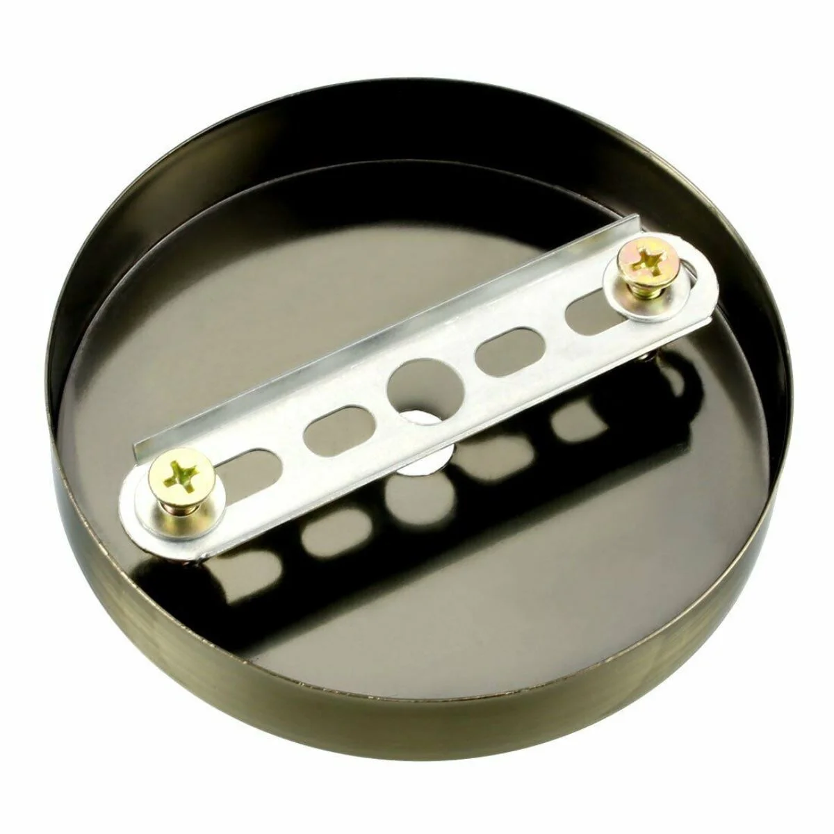 Green brass single point ceiling rose with hook ring, metal plated, 100mm diameter, 5kg load capacity, includes fittings