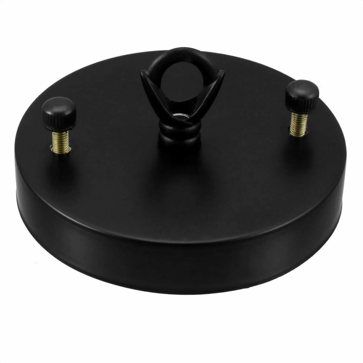 Black ceiling hook plate with ring, metal finish, 100mm diameter, designed for hanging light fittings up to 5kg