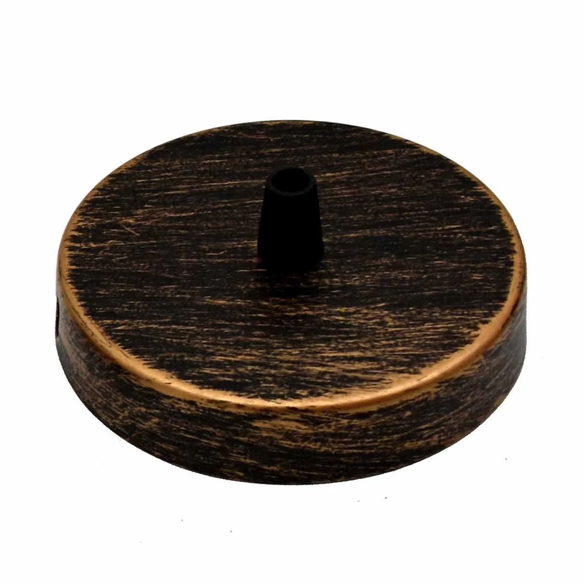Round brushed copper vintage ceiling rose for light fittings with 100mm diameter, decorative ceiling element