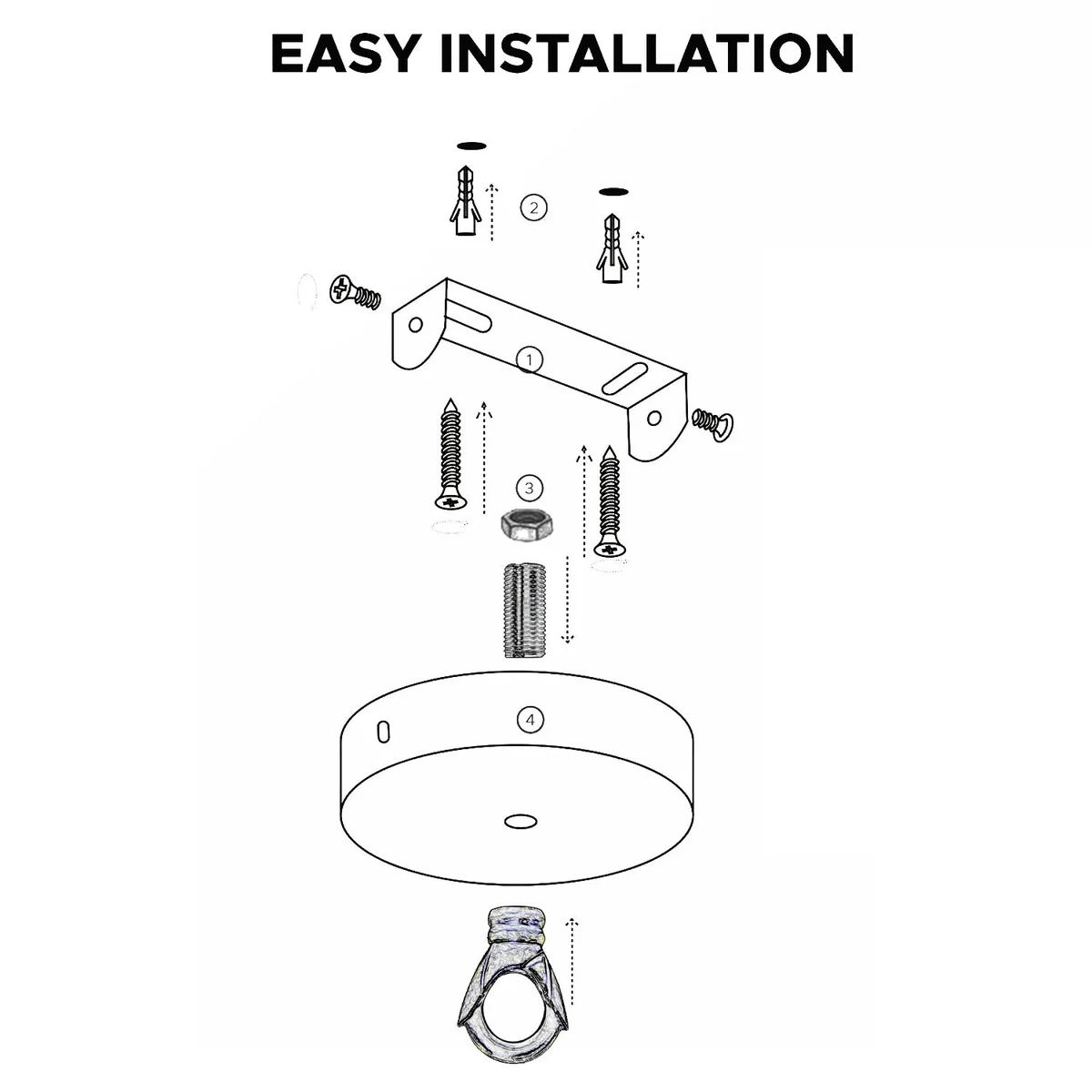 Copper color light fitting hook with ceiling rose plate, 100mm diameter, 5kg weight capacity, includes mounting accessories