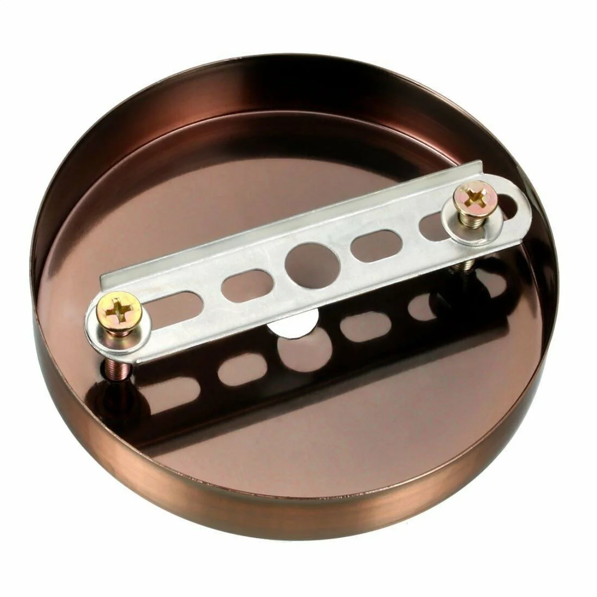 Copper color chandelier ceiling hook with ring plate, 100mm diameter, 10mm centre hole, metal with plating, 5kg capacity