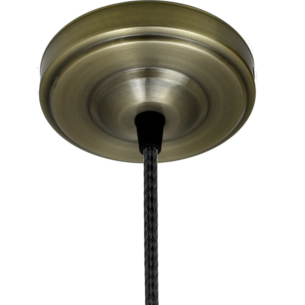 Satin nickel ceiling rose light fitting 108mm diameter with central hole and black cord grip for hanging chandeliers