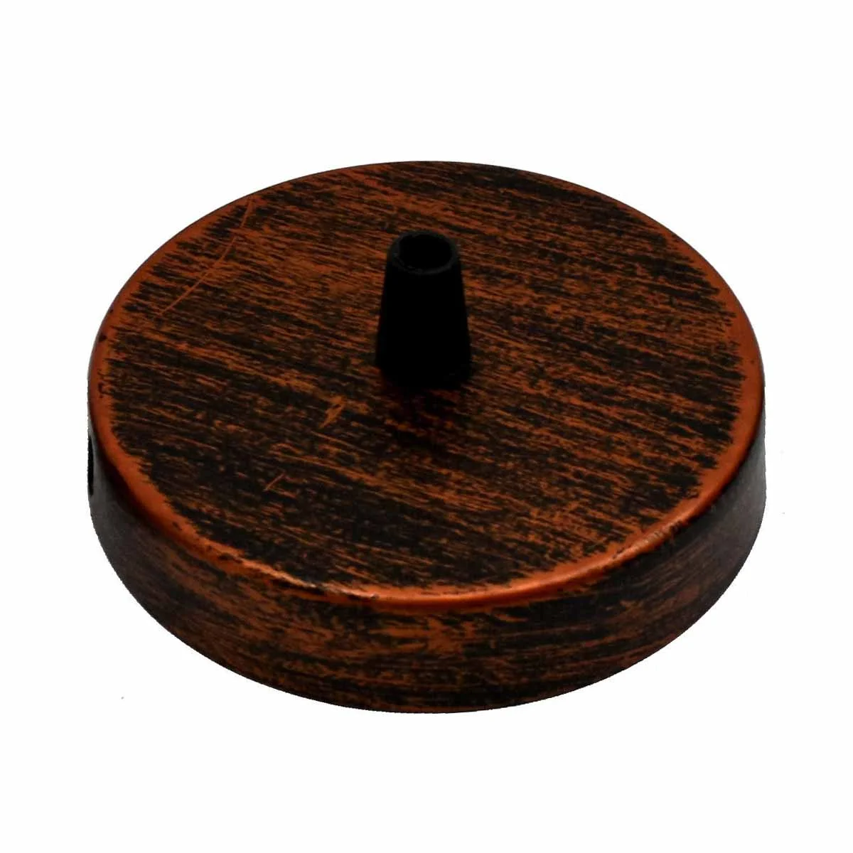 Round rustic red ceiling rose with single point drop outlet for chandelier or light fitting, 100mm diameter