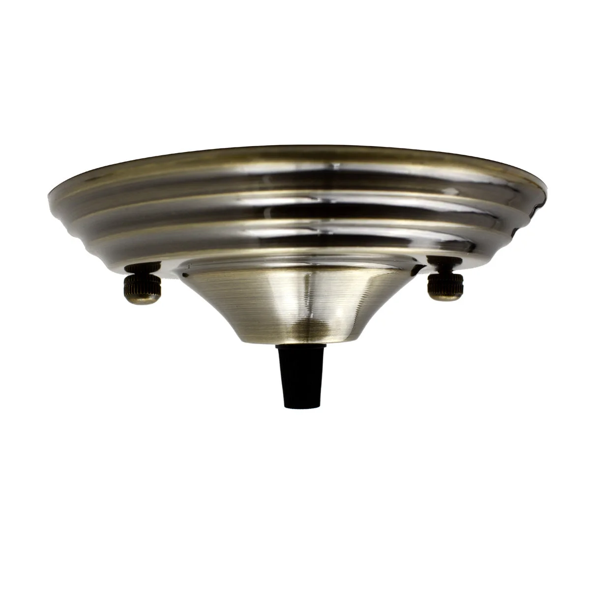 Green brass front fitting ceiling rose with single outlet, 140mm diameter, sleek round metal design for pendant lights