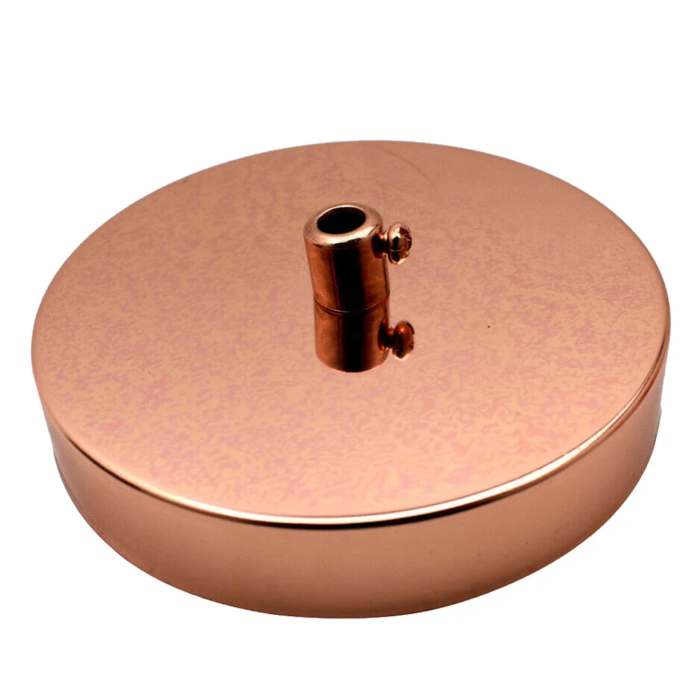 Round 100mm rose gold ceiling rose with single outlet and metal build, suitable for pendant light fittings