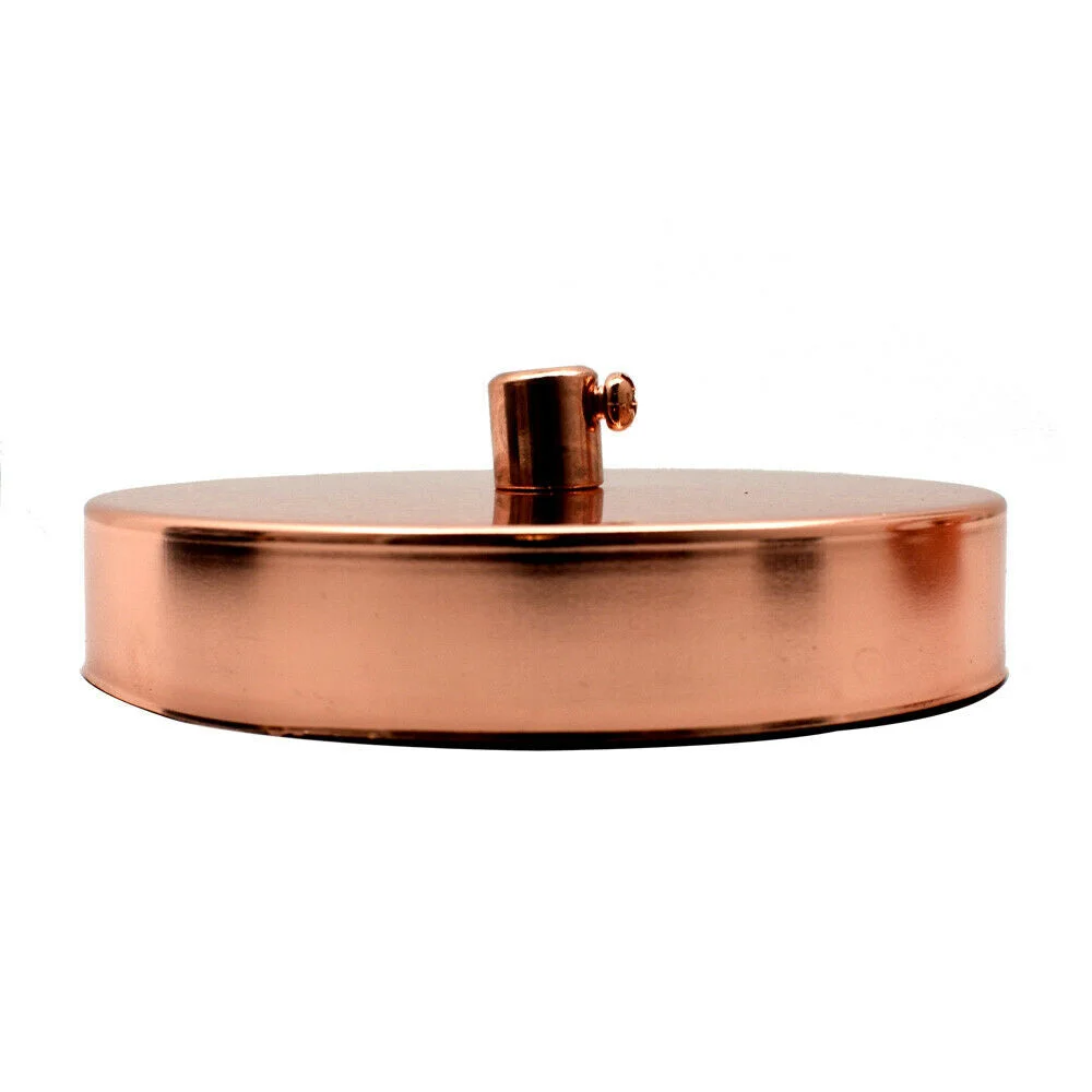 Round 100mm rose gold single outlet ceiling rose with metal finish and mounting hardware for indoor pendant lighting