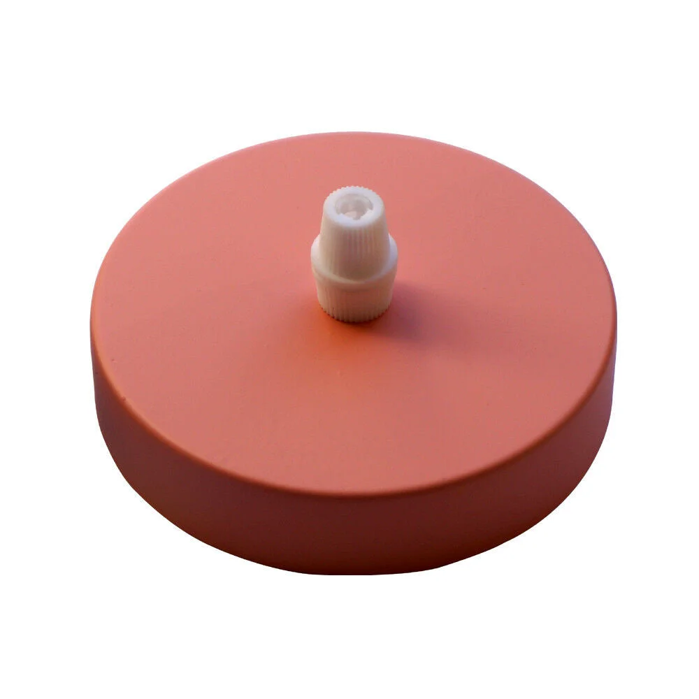 Round pink vintage metal ceiling rose with industrial design, 100mm diameter, for chandelier or light fitting suspension