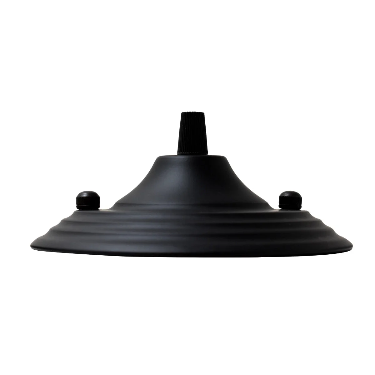 Black ceiling rose pendant with 140mm diameter, cord grip, and metallic iron plating for light fittings and chandeliers