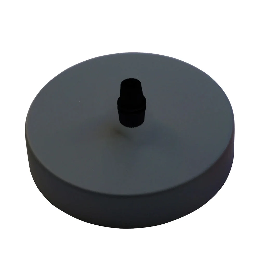 Round grey ceiling rose with 100mm diameter, designed for ceiling light fittings and chandeliers, fabric cable not included