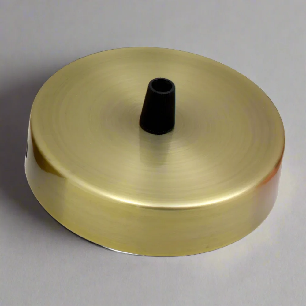 Round green brass ceiling rose with side hole for light fitting, decorative ceiling accessory in vintage style