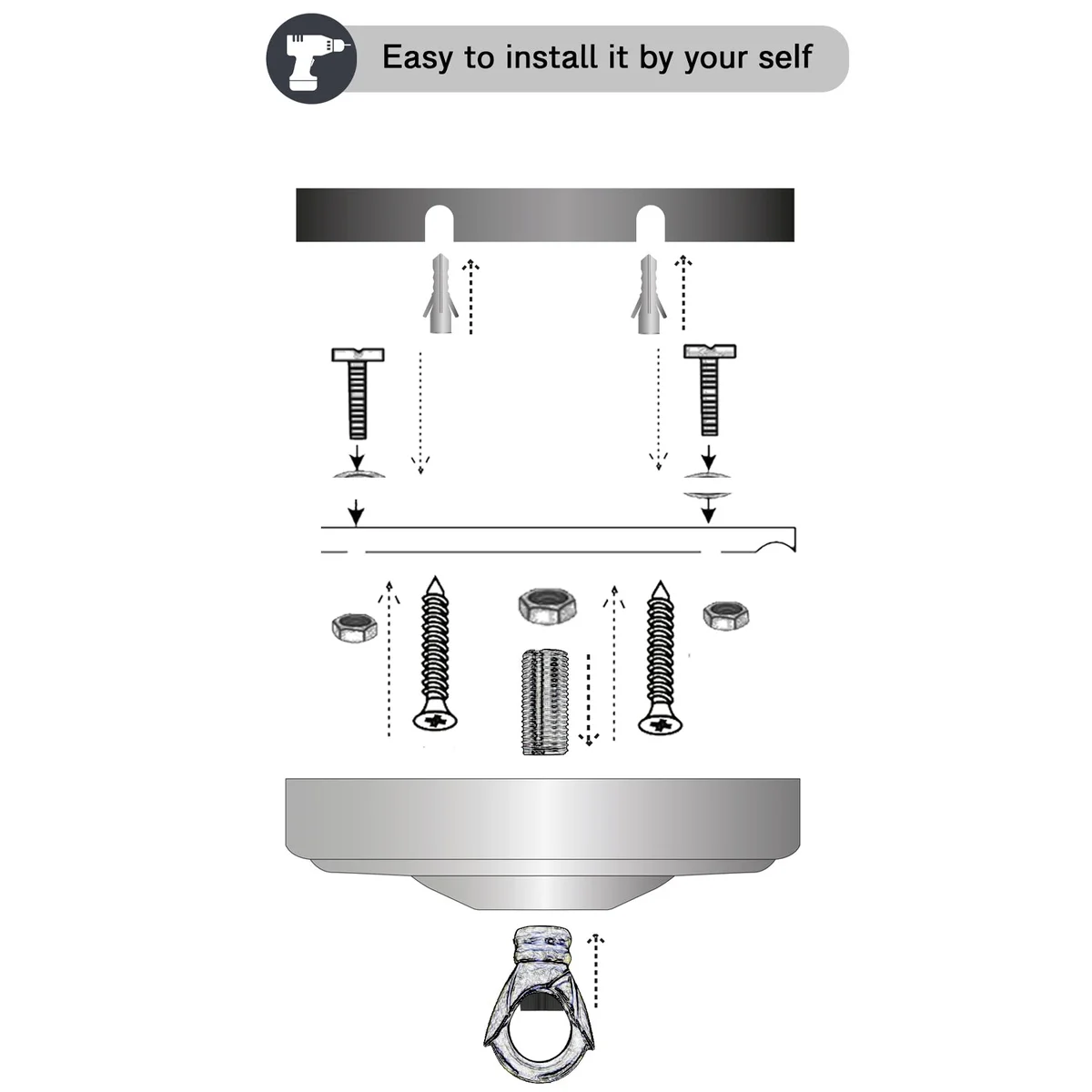 108mm diameter metal ceiling rose hook plate with smooth surface and matching screws for light fittings and chandeliers
