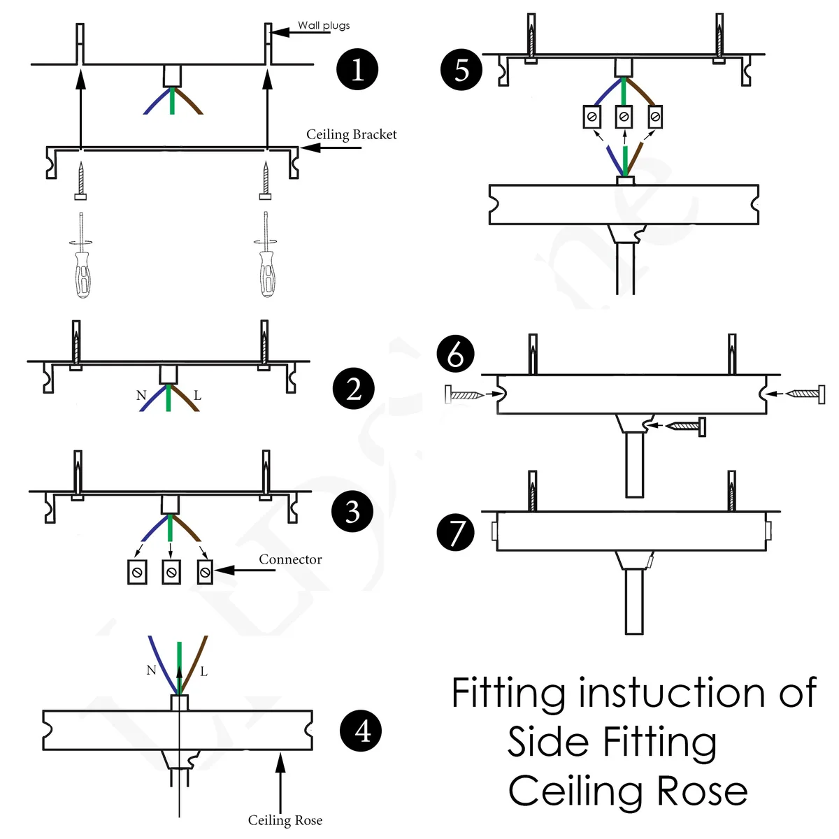 108mm diameter metal ceiling rose hook plate with smooth surface and matching screws for light fittings installation