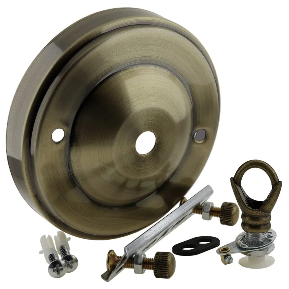 108mm diameter metal ceiling rose hook plate with smooth surface and matching screws for light fittings and chandeliers