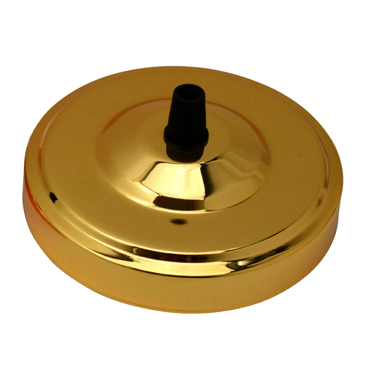 Metallic French gold ceiling rose 108mm diameter with central hole and cord grip for chandelier suspension