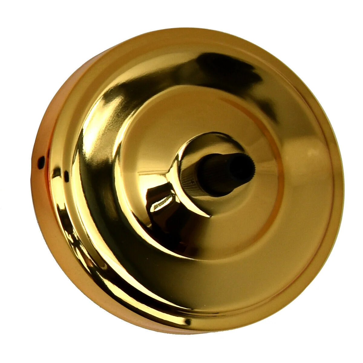 French gold ceiling rose 108mm diameter metal with central hole and riveted black cord grip for light fittings suspension