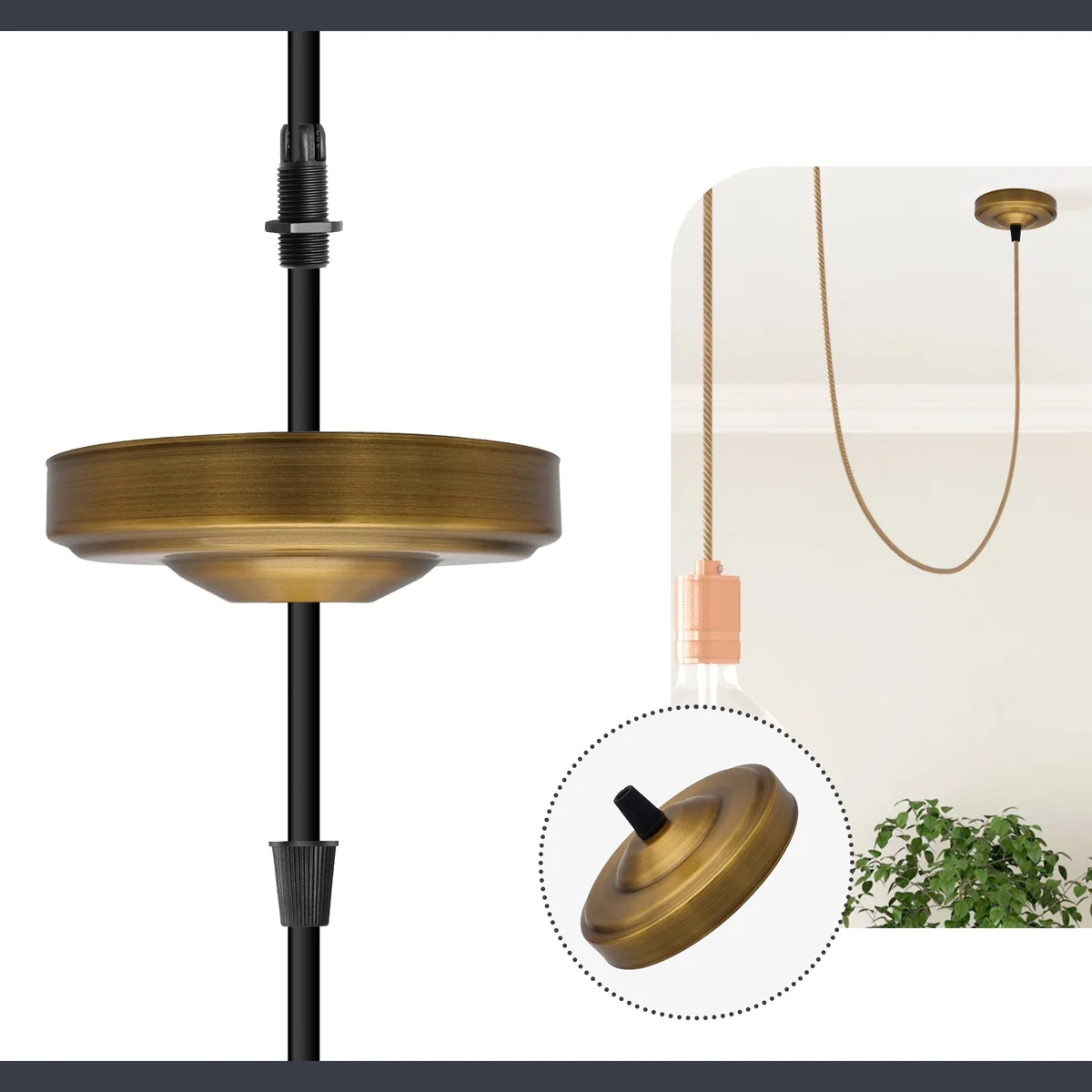 Round front fitting ceiling rose in satin nickel metal with single outlet, 108mm diameter, shown against white background