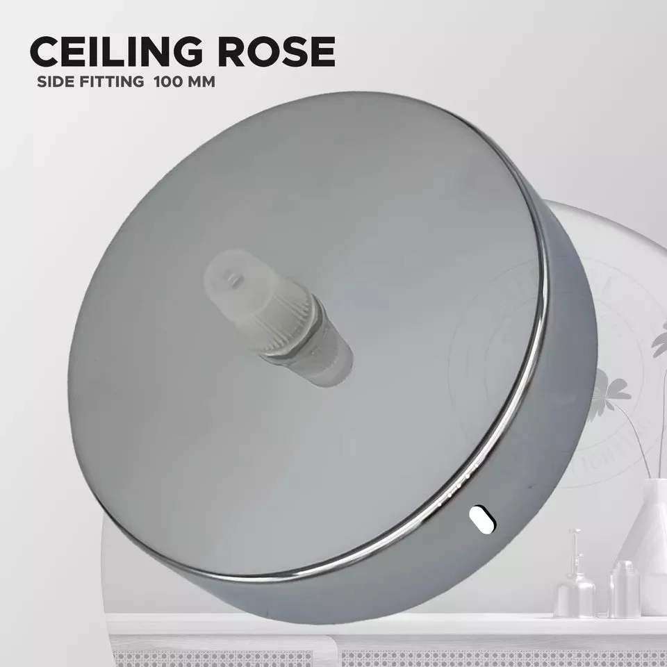 Copper round ceiling rose mounting plate for light fitting with 100mm diameter and cord grip included