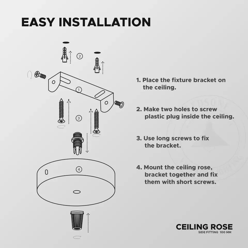 Copper metal ceiling rose mounting plate with round shape and 100mm diameter for light fitting installation