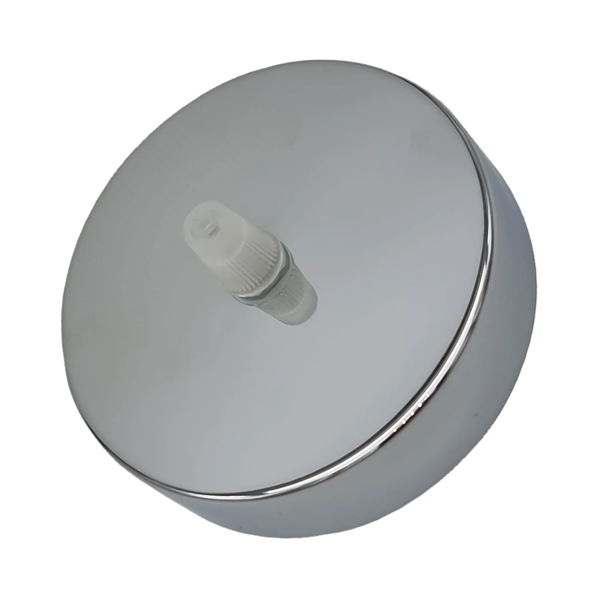 Round chrome ceiling rose with a smooth finish, designed for mounting light fittings or chandeliers, 100mm diameter
