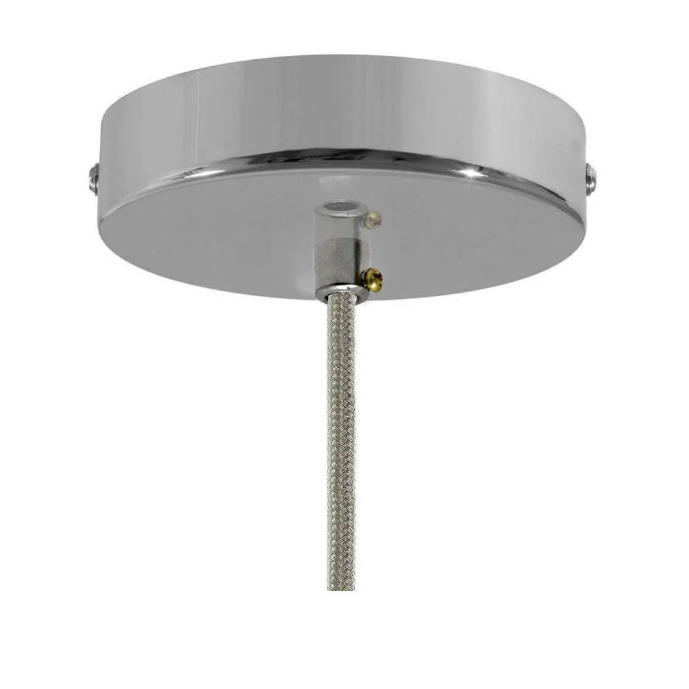 Round chrome ceiling rose light fitting with industrial vintage design for chandelier or light suspension, 100mm diameter