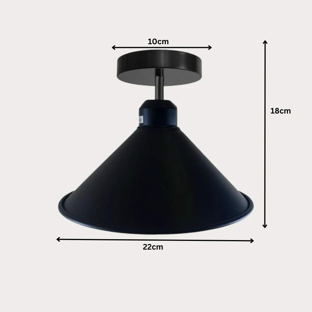 Industrial black cone shade flush mount ceiling light with E27 bulb ceiling lamp base and metal construction