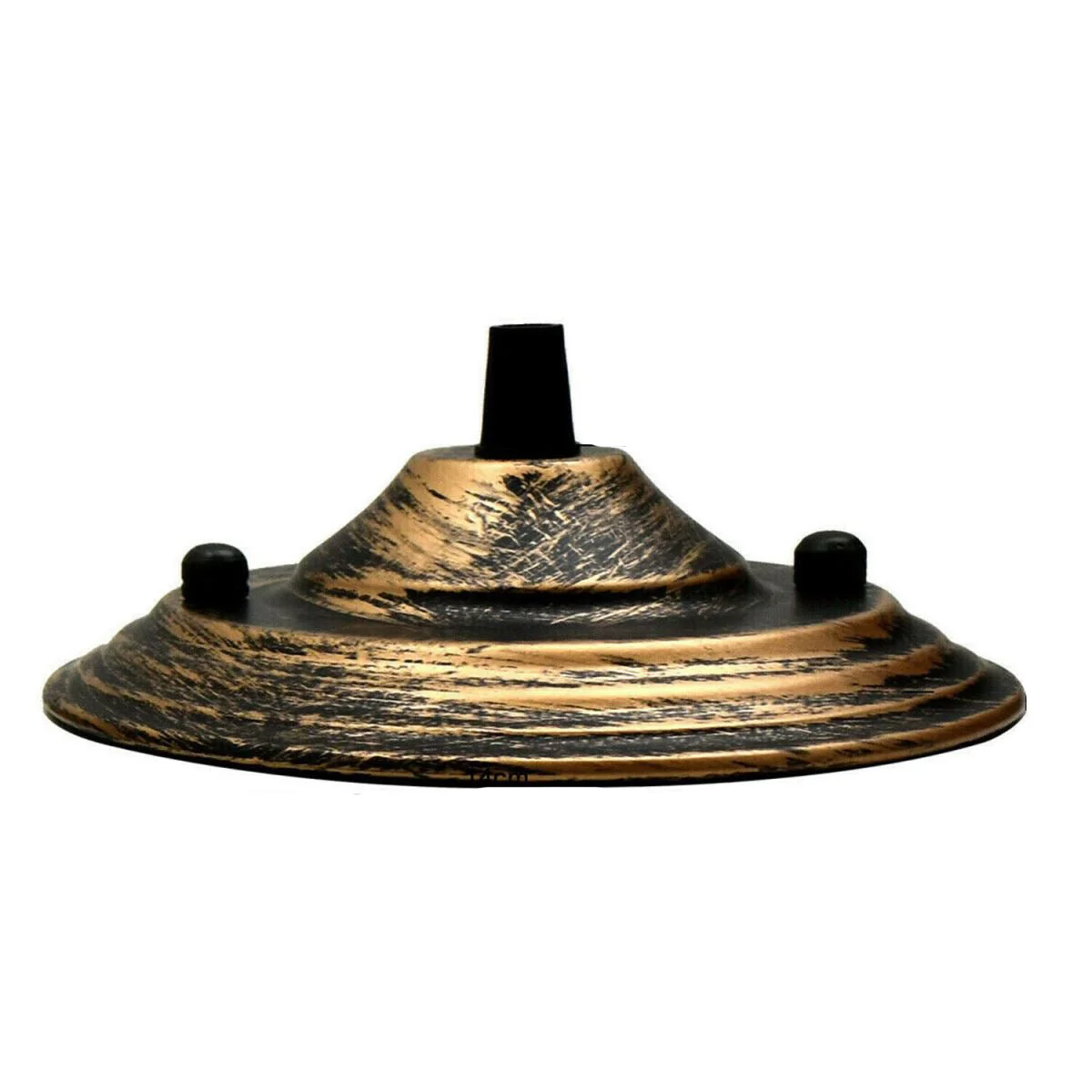 Round 140mm brushed copper ceiling rose pendant light fitting with single outlet and smooth front design