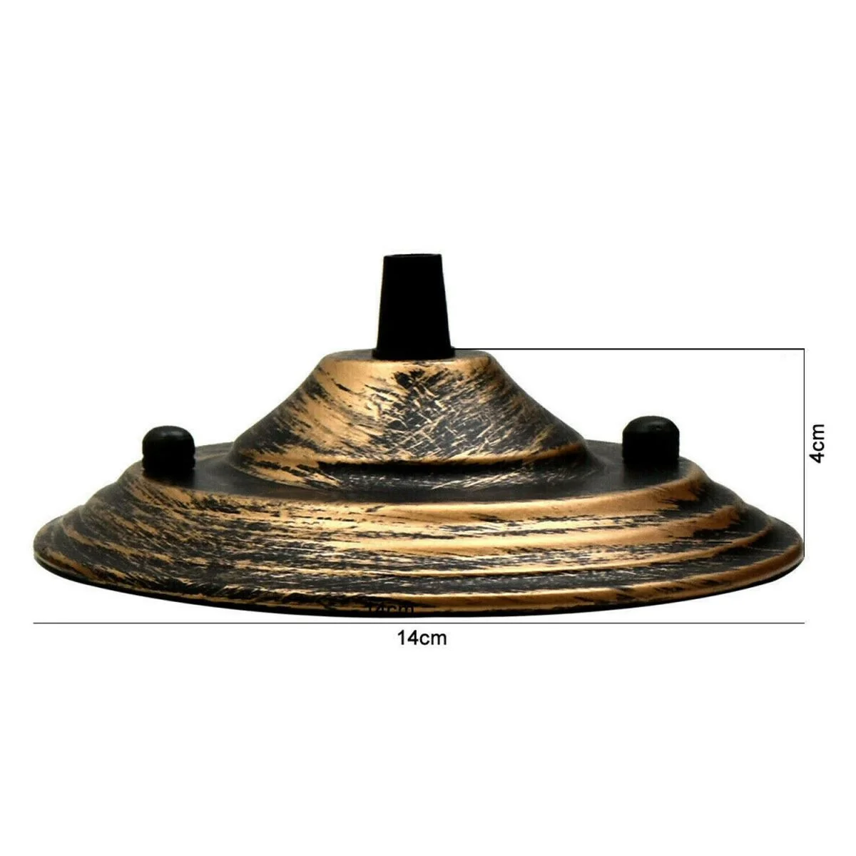 Brushed copper 140mm ceiling rose pendant light fitting with single outlet and cord grip accessories on white background
