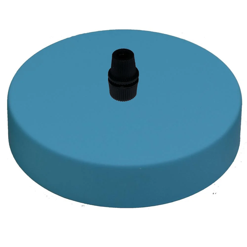 Round blue metal ceiling rose with vintage industrial design, 100mm diameter for pendant light fittings