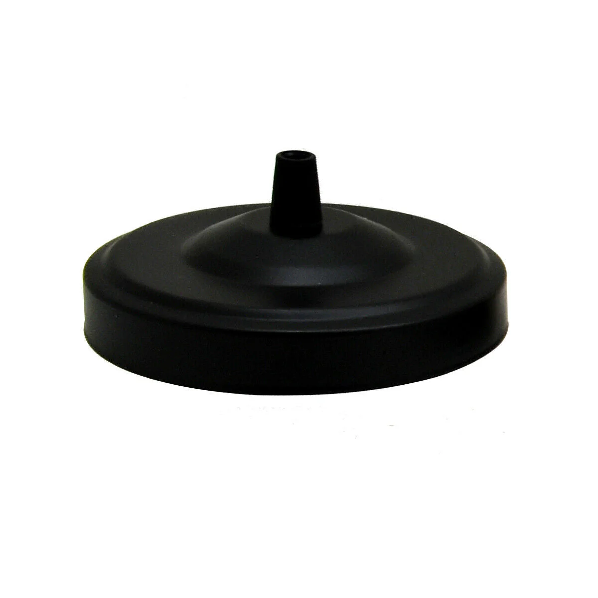 Black ceiling rose 108mm diameter vintage style metal fitting with central hole and cord grip for hanging light fixtures