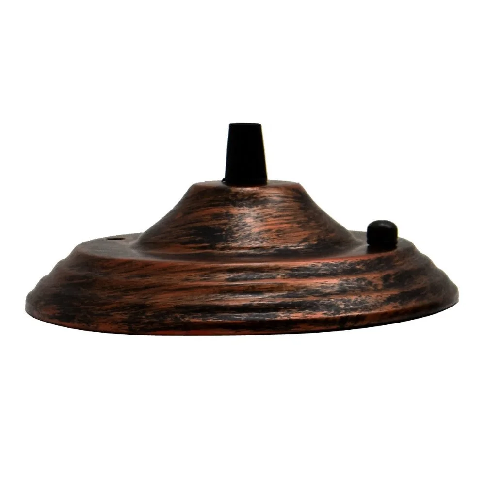 Rustic red ceiling rose pendant light fitting with sleek round design, 140mm diameter, metal finish, and front fitting accessories