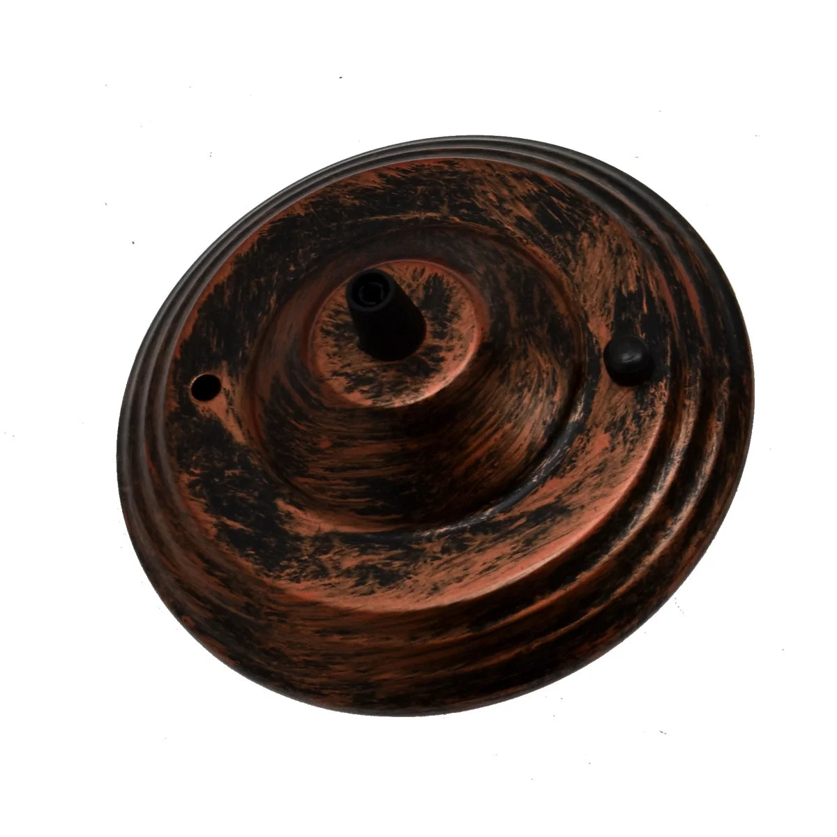 Rustic red 140mm round pendant light fitting ceiling rose with metal finish and front fitting accessories on white background