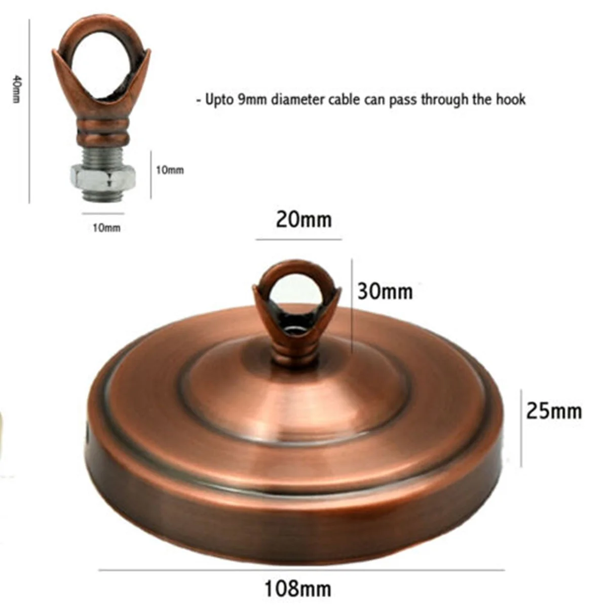108mm diameter ceiling rose copper hook plate with smooth metal surface and matching screws for light fittings