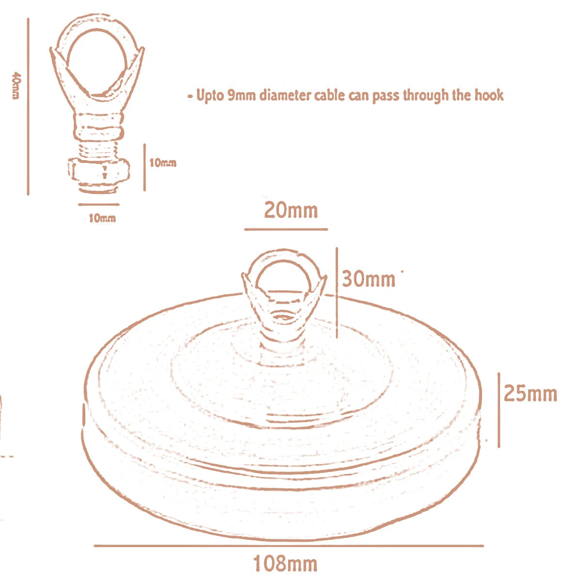 Green brass ceiling rose hook plate with smooth metal finish and matching screws on white background